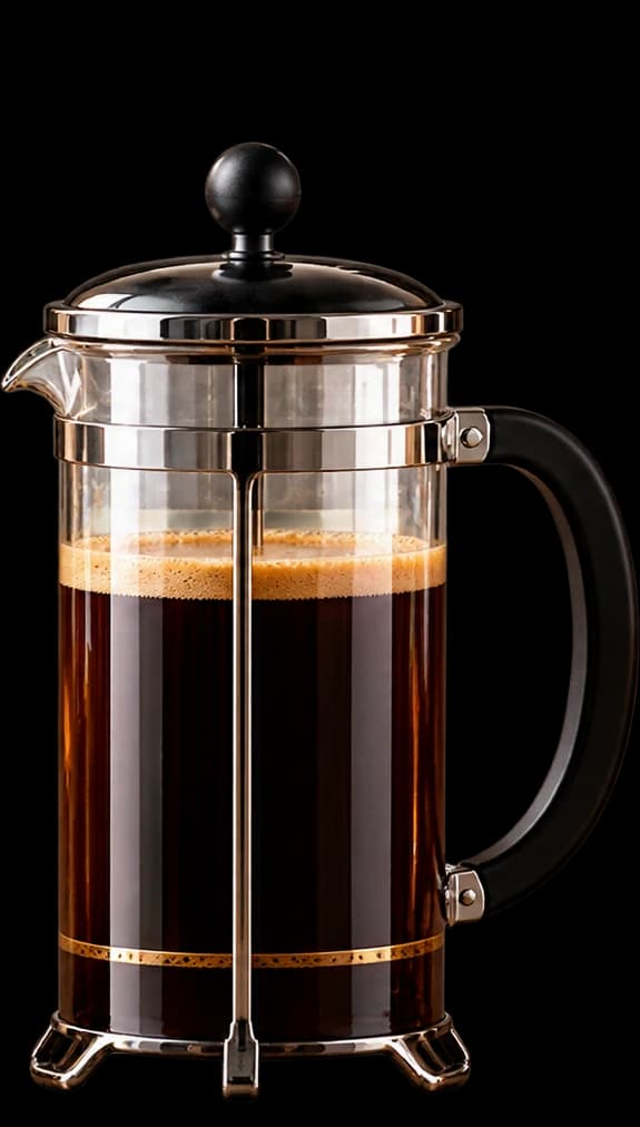 Una prensa francesa de vidrio y acero llena de café